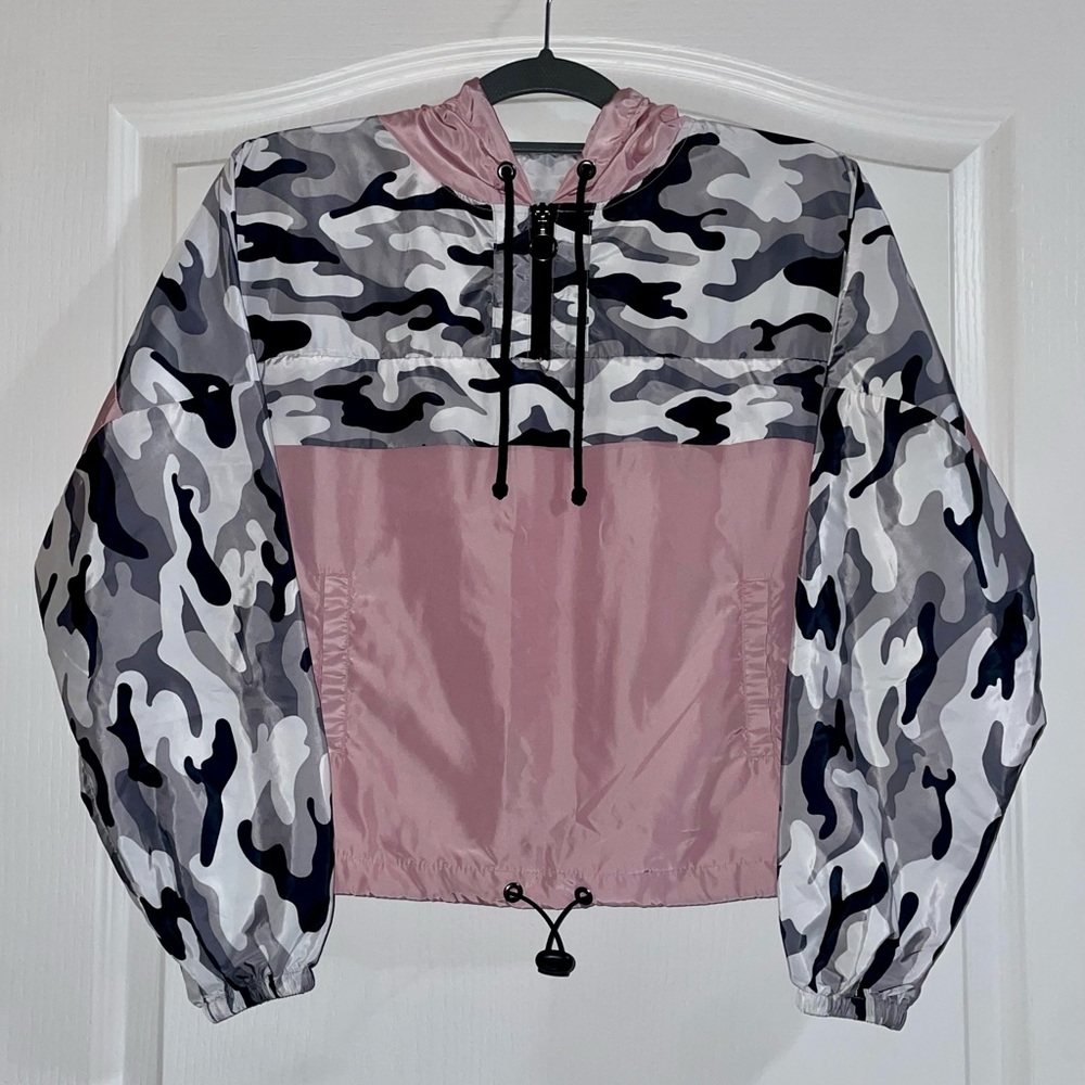 Y2K Pink Camo Hooded Windbreaker Jacket